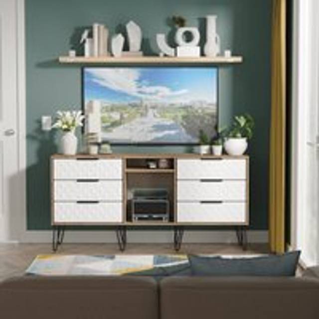 Harlequin 6 Drawer Sideboard in White Matt & Vintage Oak - Ready Assembled - Lewis's Home | TJ Hughes