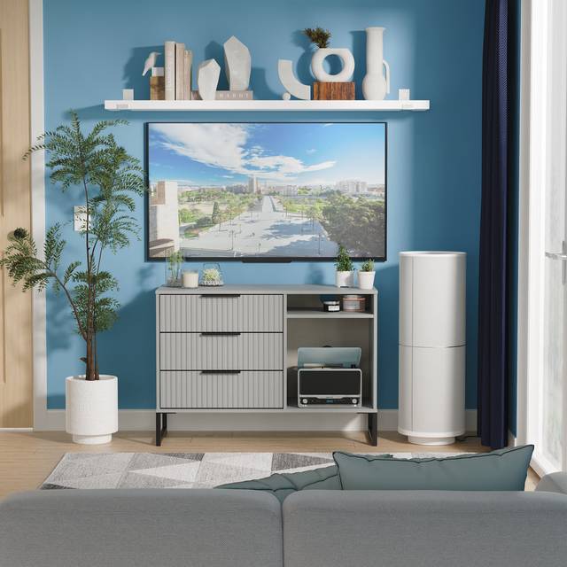 Fluted 3 Drawer TV Unit in Dusk Grey - Ready Assembled - Lewis's Home | TJ Hughes