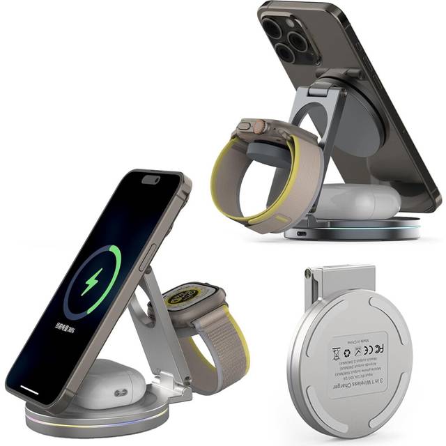Chronus Foldable 360Âº Rotatable 3-in-1 Magnetic Wireless Charger,3 in 1 Charging Station,Charging Stand,15W for iPhone 12-16,5W for iWatches,