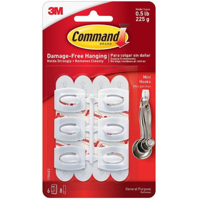 3m command white plastic damage free mini adhesive hanging hooks reusable pack 6