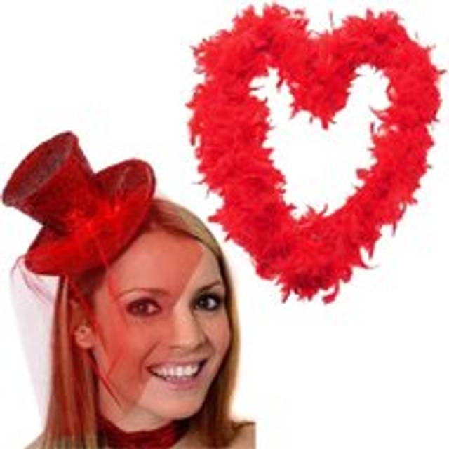 Ladies Red Mini Fascinator Hat & Red Feather Boa