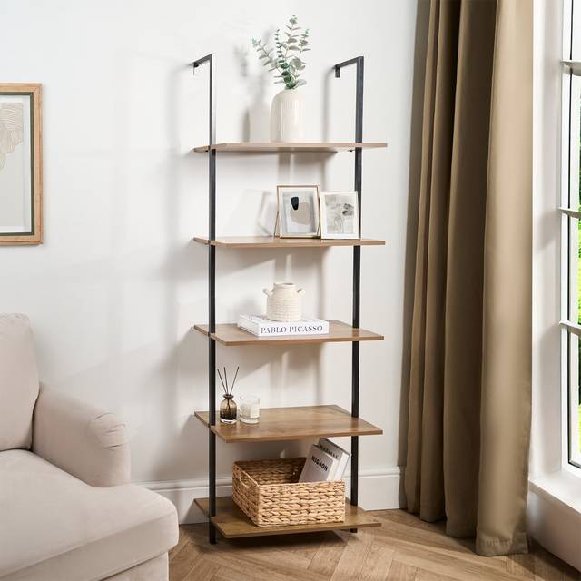 OHS 5-Tier Mounted Wall Shelf Rack - Dark Wood - Brown