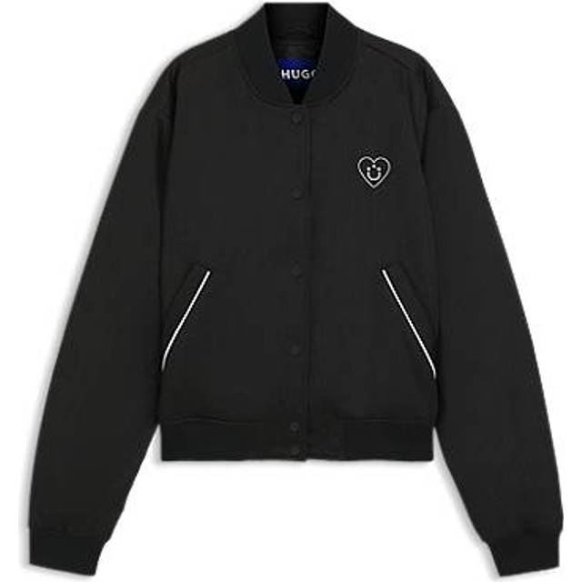 Padded varsity-style jacket with Happy HUGO logos - Black