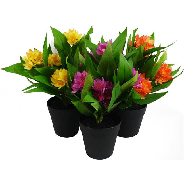 3x 18cm Artificial Freesia Plants Pink. Orange. Yellow Flowering