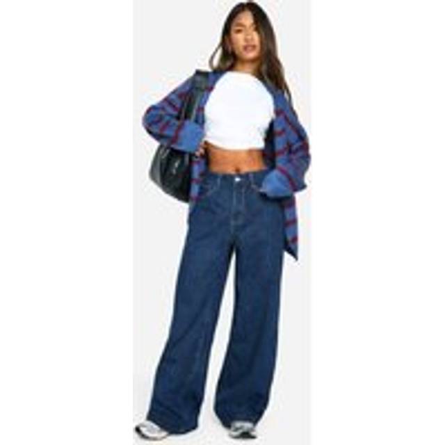 Womens Boohoo Basics High Waisted Super Wide Leg Jeans - Blue - 6/32L, Blue