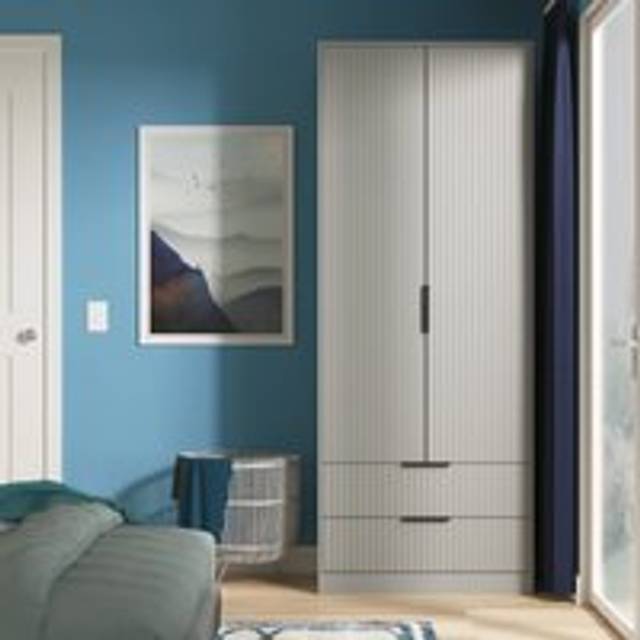 Fluted 2 Drawer Double Wardrobe in Dusk Grey - Ready Assembled - Lewis's Home | TJ Hughes