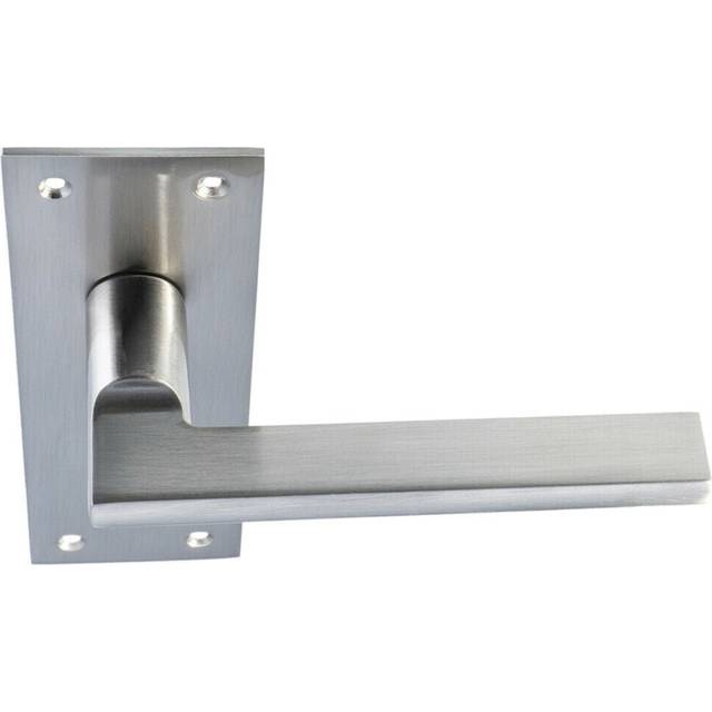 PAIR Straight Bar Handle on Slim Bathroom Backplate 150 x 50mm Satin Nickel