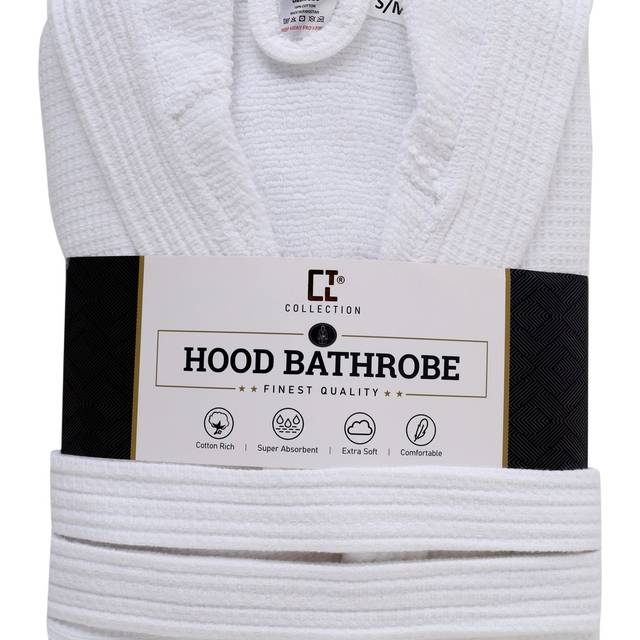 TEMU 100% Hood Bathrobe Dressing Gown Nightwear Premium Inner Terry Outer Waffle Design Belt Soft Housecoat Robe