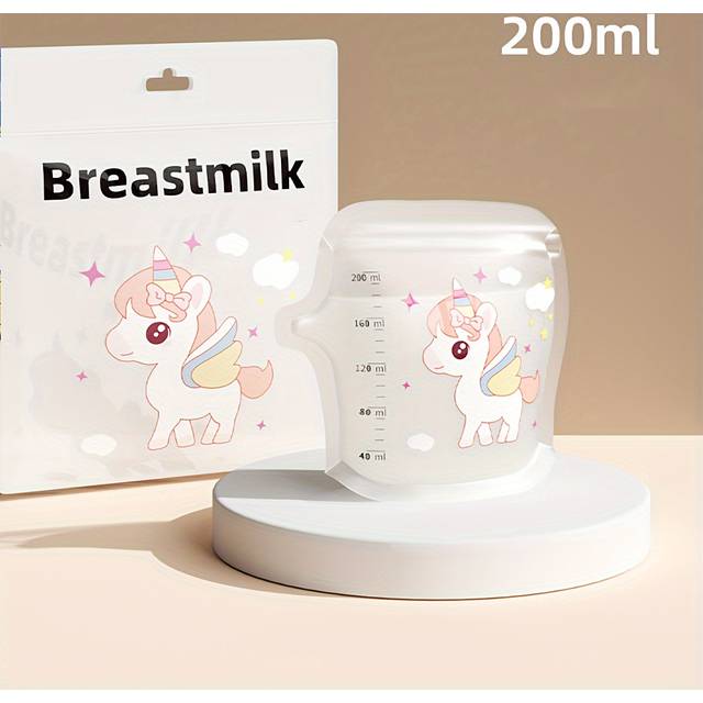 TEMU 30pcs Cute Cartoon Breast Milk Storage Bags - Temperature Sensing, Freezer Safe, Nursing Moms, White/red