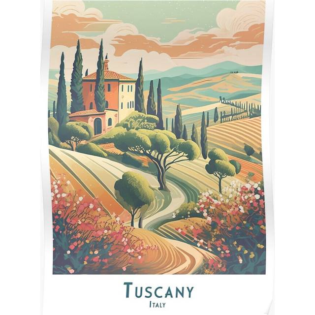 "(Vintage Tuscany travel poster - Minimalist retro landscape from Italy=6460) Posters 16x20"" or 18x18inch Wall Art Living Room Bedroom DÃ©cor Print"