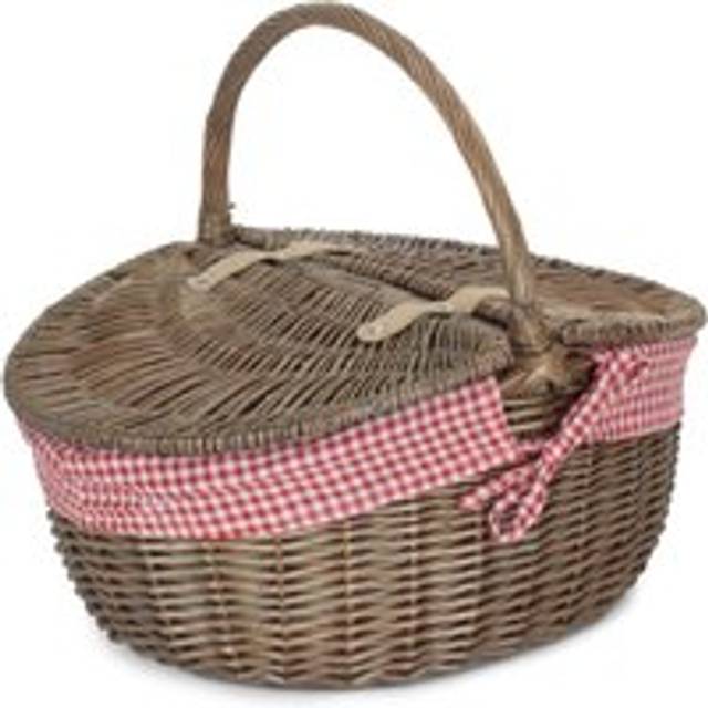 Wicker Antique Wash Finish Lined Oval Picnic Basket - Red - One Size