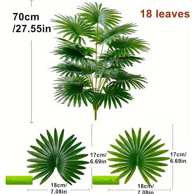 TEMU Large Leaf Artificial Plant - Indoor/outdoor Decor, Living Room, Office Greenery & Wedding Parties - Pot Not Included