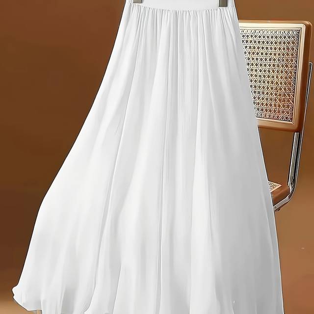 TEMU Women's Elegant A-line Skirt With An Elastic Waistband, Made Of Solid Color, Spring And Summer Casual , Work, And Vacations.