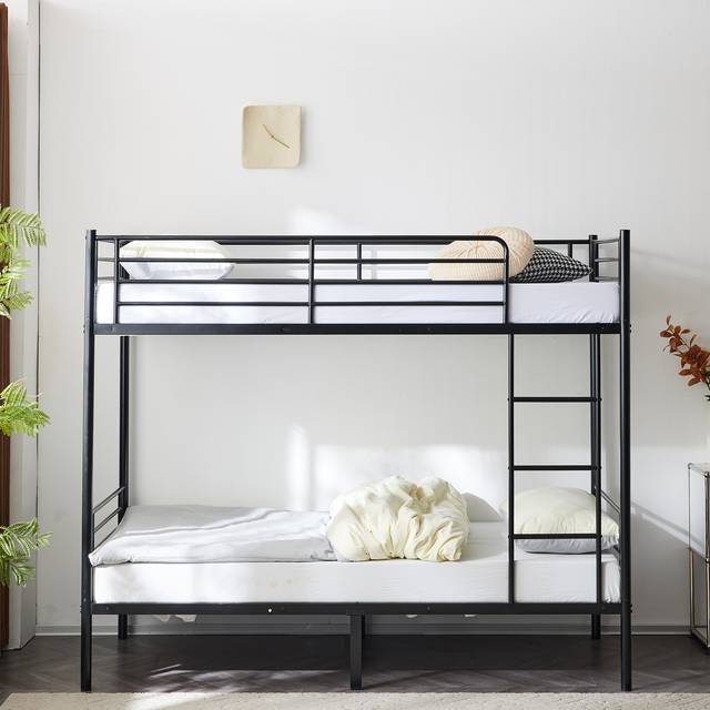 TEMU Metal Bunk Bed, Single Over Single Loft Bed Frame With Ladder And Safety , Home Bedroom Dorm Apartment Furniture Space-saving Twin Over Twin Bunk Bed