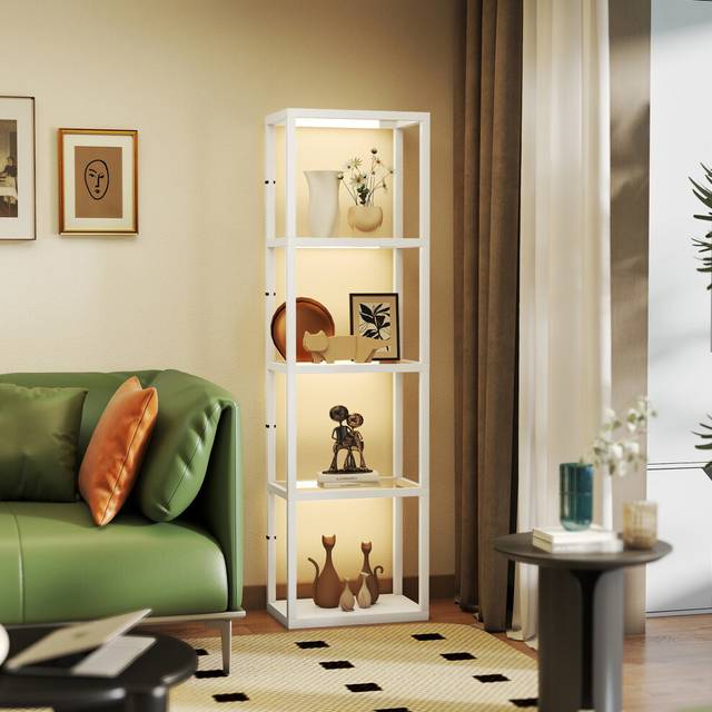 HOMCOM LED Floor Lamp with Glass Shelves - Dimmable Room Lamp - White | TJ Hughes