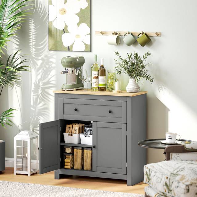 HOMCOM Sideboard Storage Cabinet with Adjustable Shelf, Drawer, Grey - Grey