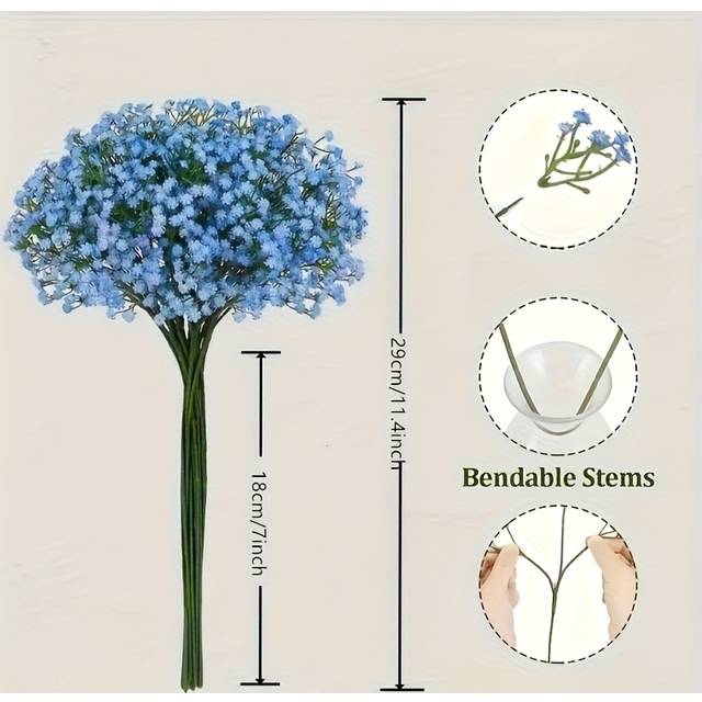 TEMU 80pcs Artificial Blue Gypsophila Plastic Flower Bouquet - Suitable For Weddings, Engagements, And Home Decor - Durable Plastic, No Pot Needed, Spring, Easter, And Use
