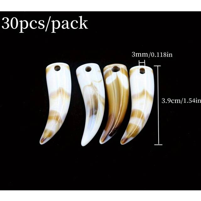 TEMU 30pcs /100pcs Acrylic Ivory Tusk Pendants, Resin Wolf Tooth Charm Beads, No Plating - Cool And Making Supplies Wholesale