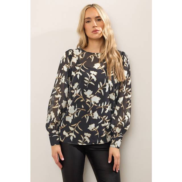 Lts Tall Black Blurred Floral Sheer Blouse 12 Lts | Tall Women's Shirts & Blouses