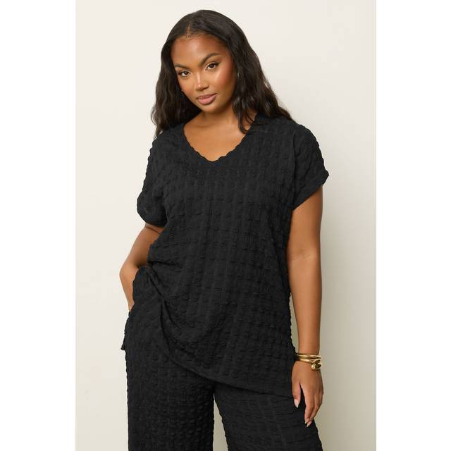 Yours Curve Black Bubble Textured Tshirt, Women's Curve & Plus Size, Yours - 20