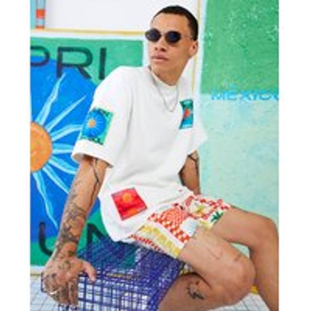Mens River Island White Atlas Short Sleeve Satin Patch T-Shirt