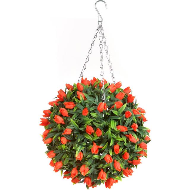 Pair of Best Artificial 28cm Orange Tulip Hanging Basket Flower Ball