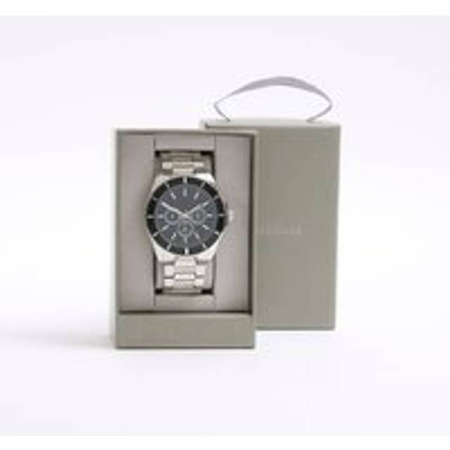 Mens River Island Silver Metal Black Dial Watch - One Size
