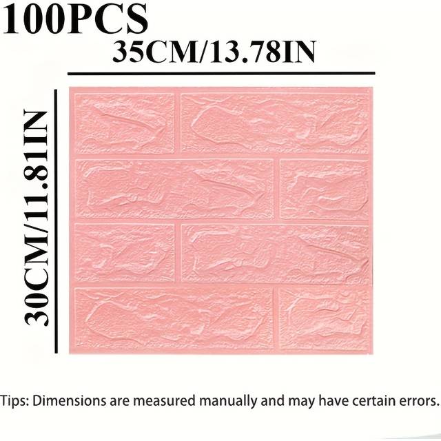 TEMU Pink Brick Wallpaper, 13.78x11.81in Adhesive Panel - Ideal For Bedroom, Living Room, Bathroom, Kitchen Decor - Adds A Touch To , Room Decor