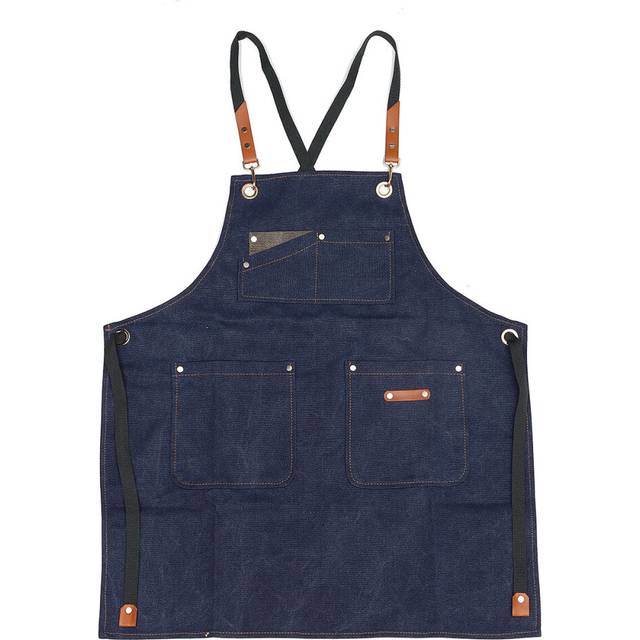 (Blue) Canvas Woodworking Apron Shop Apron Pockets Waxed Wax Cloth Waterproof Apron Chef Tool Storage