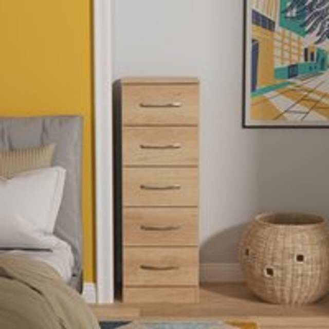 Hampshire 5 Drawer Tall Bedside (Ready Assembled) - Light Oak - One Size