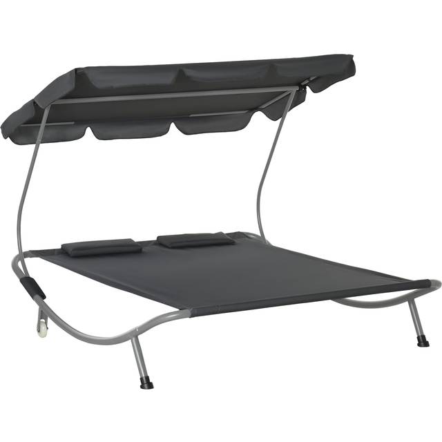 TEMU Patio Double Hammock Sun Lounger Bed W/ Canopy Shelter, Wheels & 2 Pillows