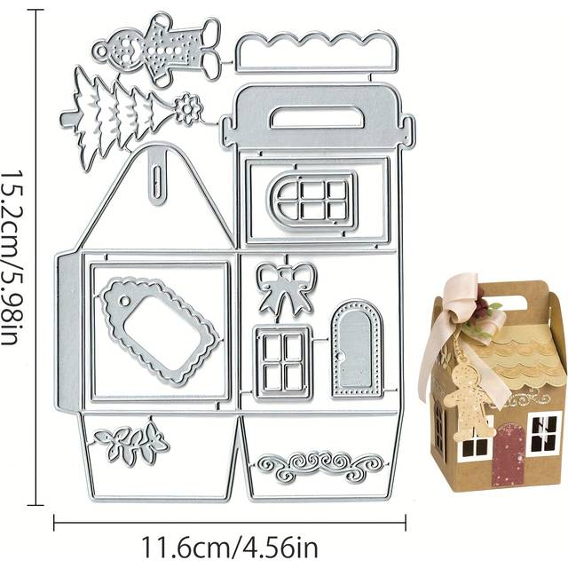 TEMU 1pc Box Embossing Die - Diy Scrapbooking & Card Making Template With Intricate House, Gift Box, And Holiday Designs For Festive Craft Projects, Scrapbooking Supplies