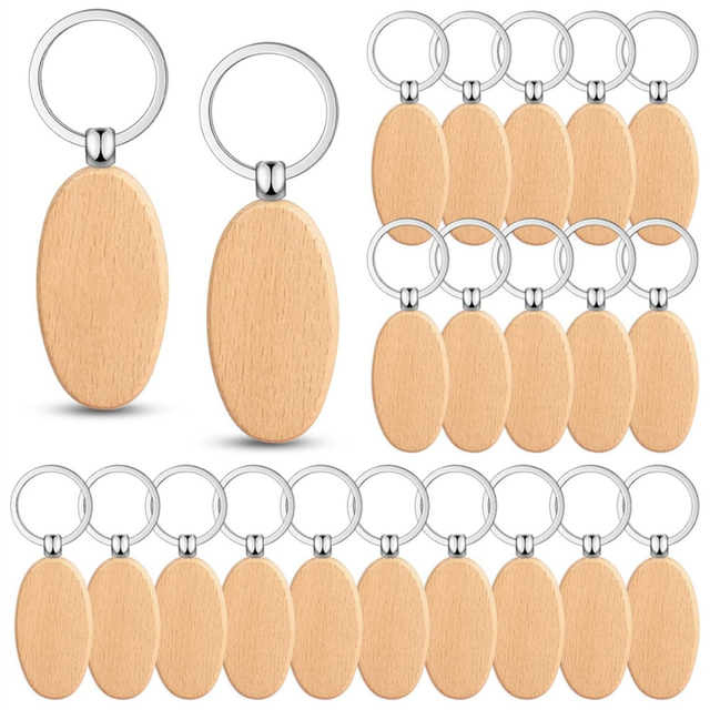 keychain 100PCS Wooden Keychain Blanks Wood Key Chain Bulk Unfinished Wooden Engraving Key Tag Ring for DIY Gift Crafts (Oval)