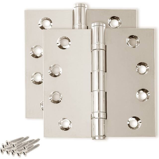 Finsbury Hardware Solid Brass Door Hinge Heavy Duty Ball Bearing Shiny Silver 4x4 Inch - Set of 2 Hinges (Polished Nickel)