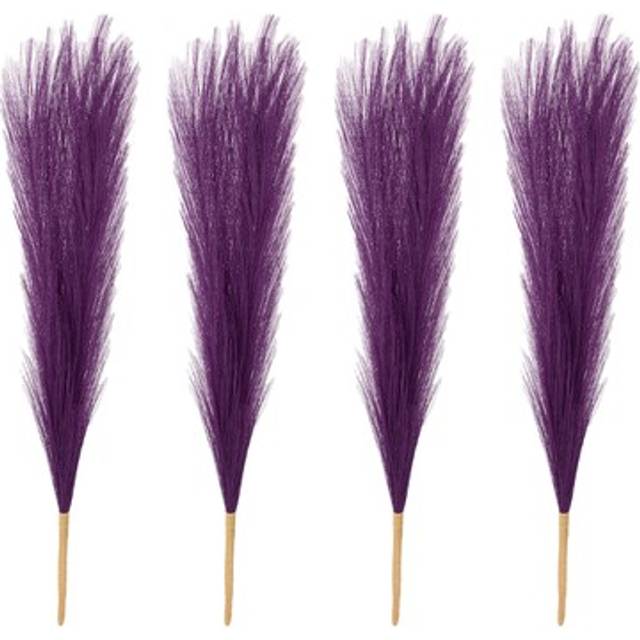 4 Pcs 17 Inch Faux Pampas Grass Artificial Boho Decor Dark Purple