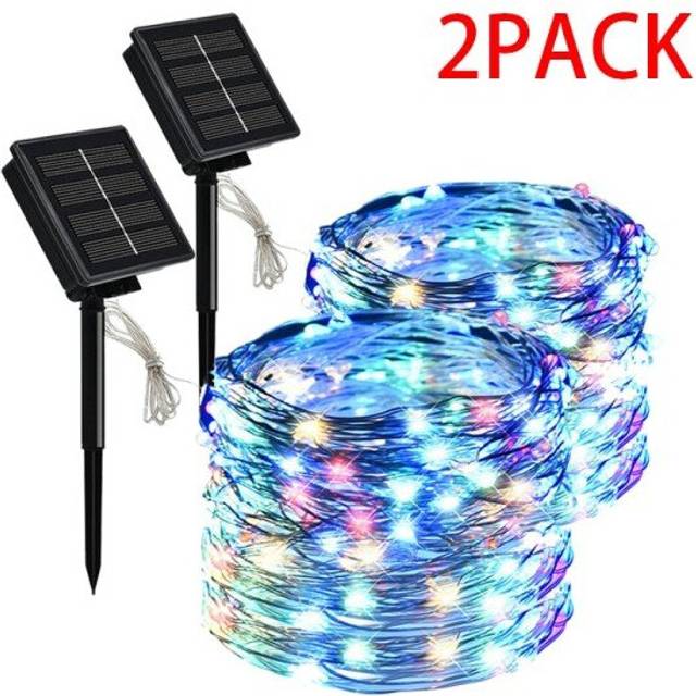 (2PCS color, 10M 100LED) LED Solar Light Outdoor Waterproof Fairy Garland String Lights Christmas Party Garden Solar Lamp