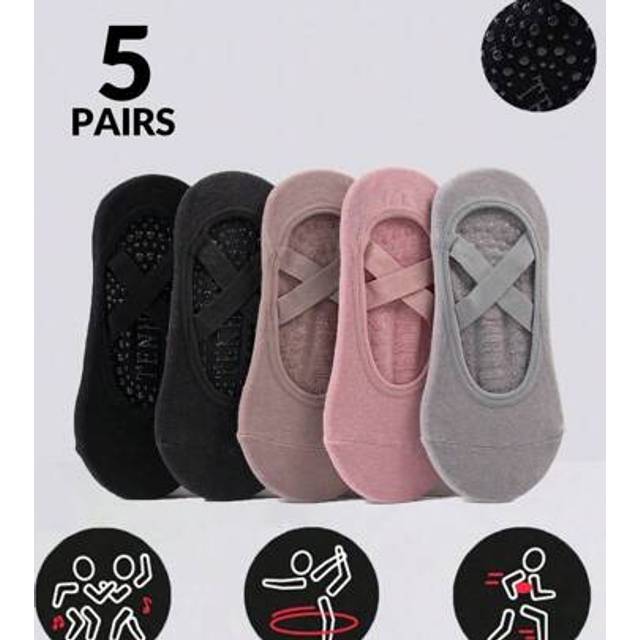 SHEIN 5 Pairs Women Short Yoga Socks With Silicone Anti-Slip Grip, Indoor Pilates Barre Workout Floor Socks, Spring & Summer Sports Ankle Socks