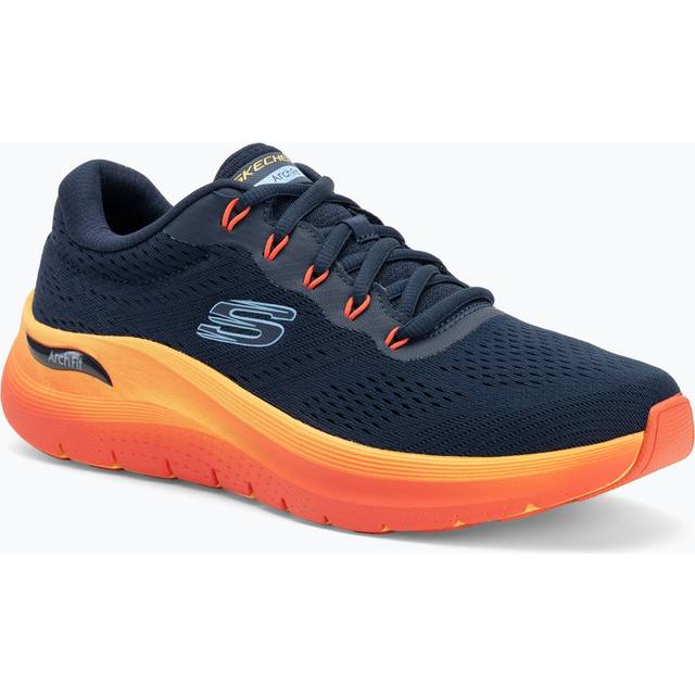 Skechers 232700 arch fit mens navy blue arch support trainers with orange soles