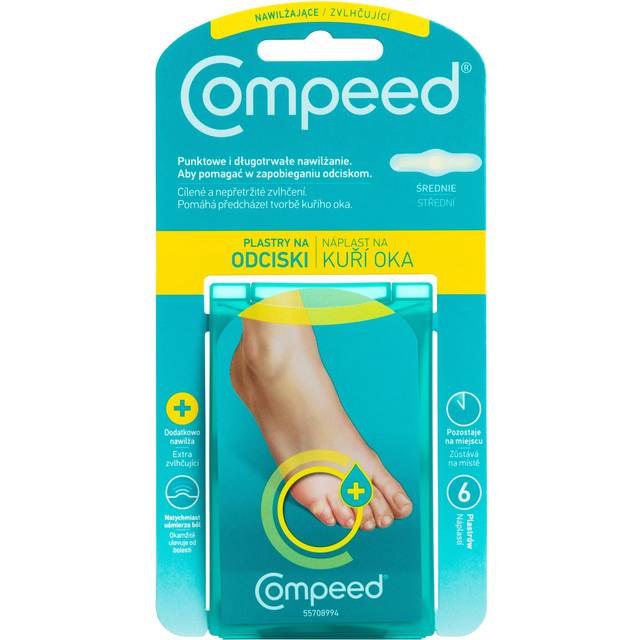 Compeed Hydrocolloid Blister Plasters, Moisturizing, for Corns, 6 Pieces