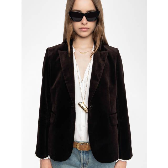 Vavy Velvet Blazer - DARK CHOCOLATE - 36 IT (0 US)