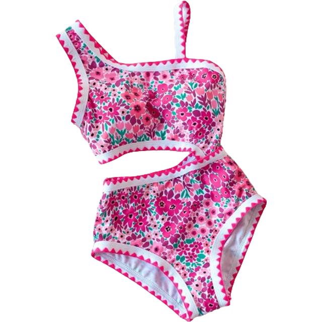 SHEIN Girls&#39; One-Piece Swimsuit With Tiny Ditsy Floral And Ruffle Trim