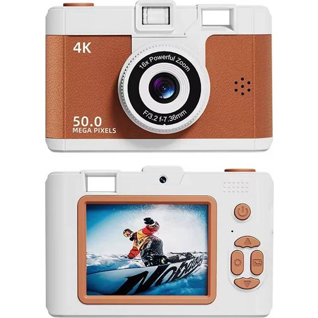 4K Digital Camera Retro Dual Lens Multifunction CCD Instant Thermal Camer for Travel Students Compact Photography Brown