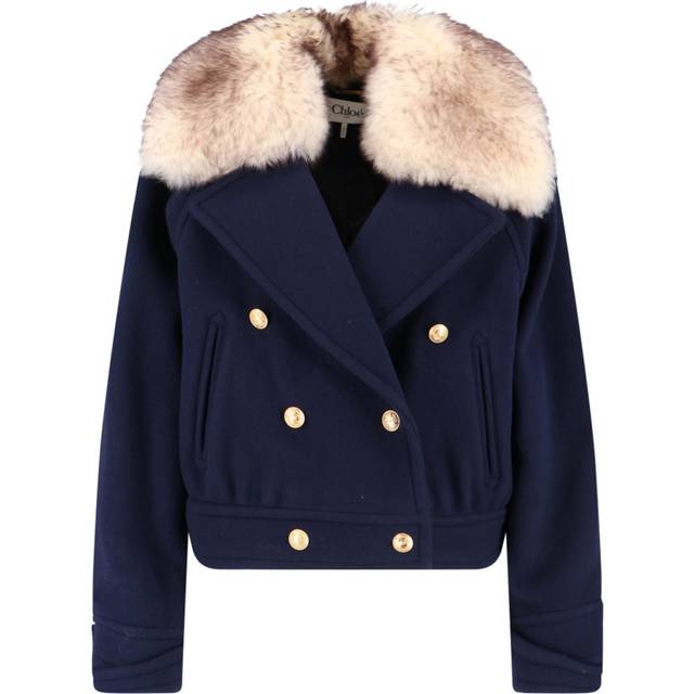 Chloé Double-Breasted Coat With Fur Coat - Blue - 40 FR