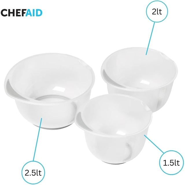 Chef Aid Contain 3 Mixing Bowls, Non-Slip Base, Soft Grip Ha