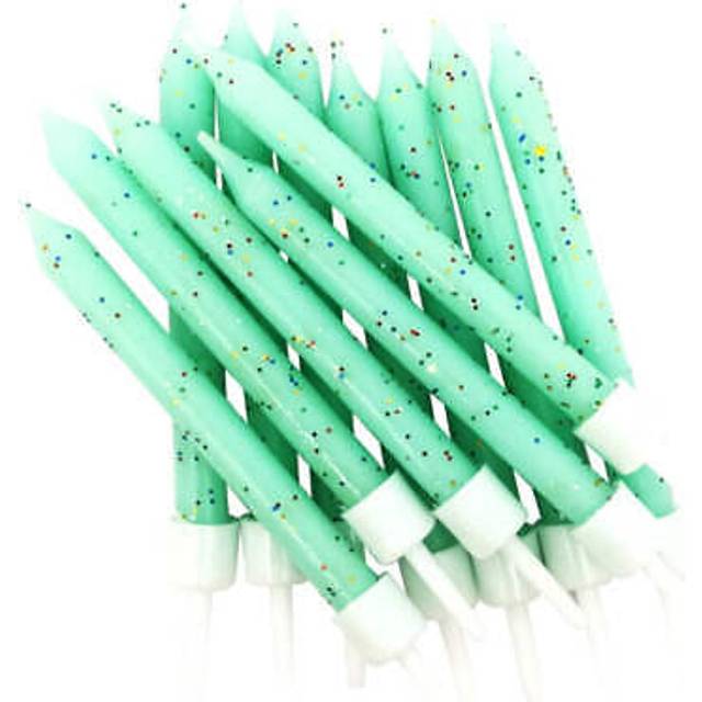 Mint green glitter cake candles decorations pack of 12