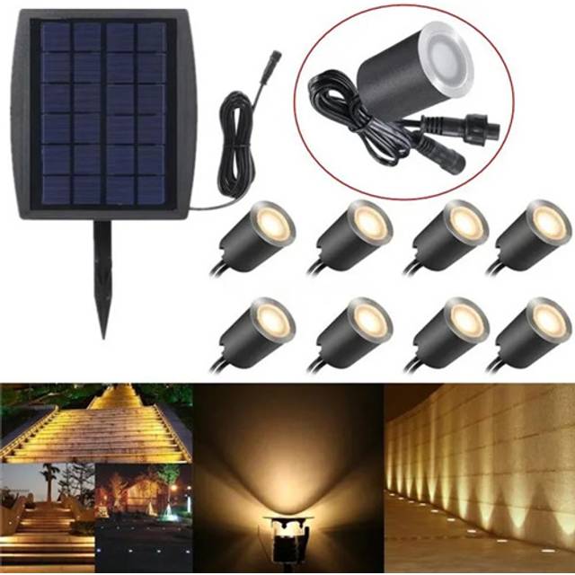 (White, 6 Pcs) LED Decking Light Kits Waterproof Solar Garden Lights Outdoor Floodlight