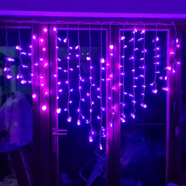 (Purple, Hearts) LED Fairy Curtain Lights | 1.5m Mains Powered
