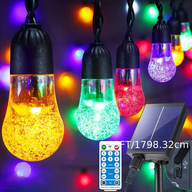 (Two-color stepless light) Solar String Lights Outdoor Bi-Color - 59ft Pear Shape Multi-Color Large Sphere String Lights