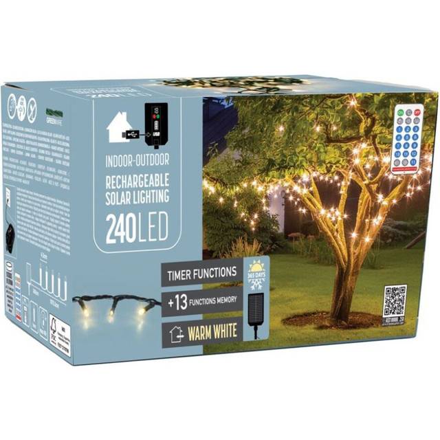 240 Warm White LED Outdoor Solar Fairy Lights 13 Modes, Timer & Remote Control