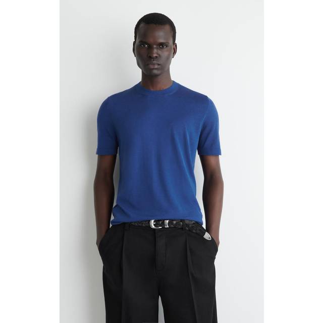 Slim Knitted Silk T-Shirt in Blue - XS